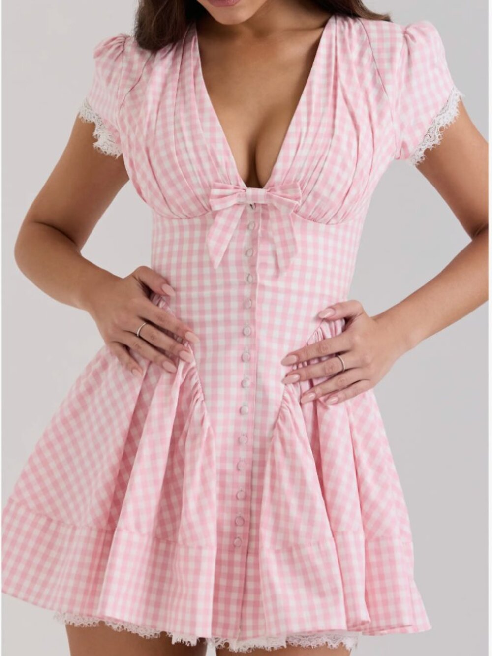 House of CB Emiliana Pink Gingham Cotton Mini Dress Size M Regular Length NWT - Picture 8 of 13